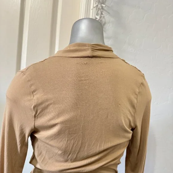 Light Tan Long Sleeve Faux Wrap Top - Picture 3 of 4